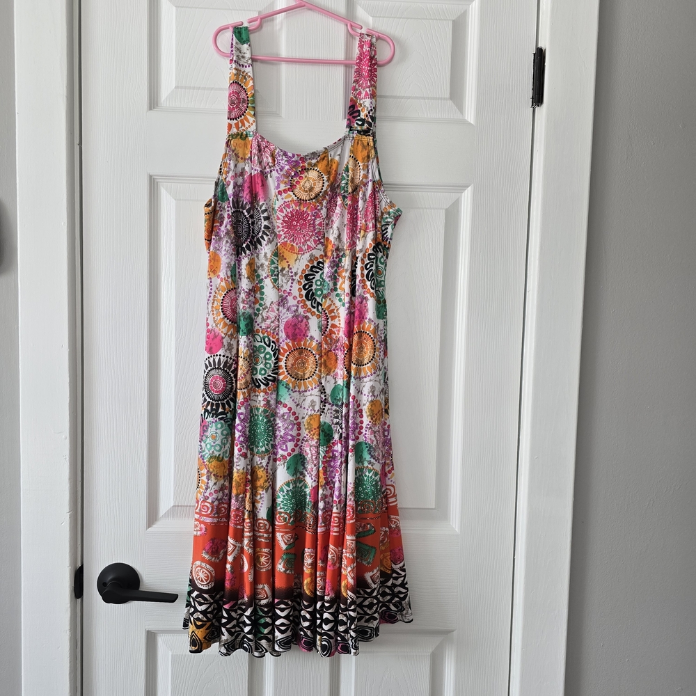 Goa Colourful, artsy print sleeveless Summer Dress With Scoop Neckline